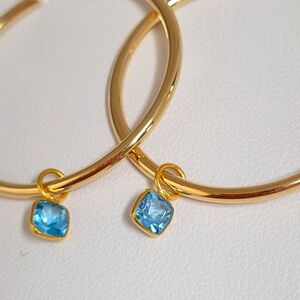 14k Solid Gold & Genuine Blue Topaz Earring Charms (2), 4mm.